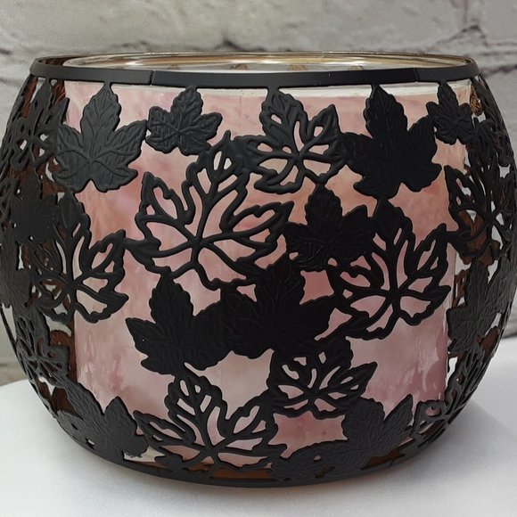 BATH & BODY WORKS FLANKED~LEAF MATTE BLACK GOLD INLAY 3~WICK CANDLE CHANDLER - Picture 12 of 16